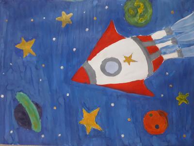 Картина. Автор: Загидуллина Мавлюда Ильдаровна. Техника: акварель. Класс: 2 космос