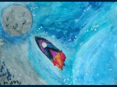 Картина. Автор: Гаянова Дина. Техника: акварель. Класс: 2 «Космические путешествия»