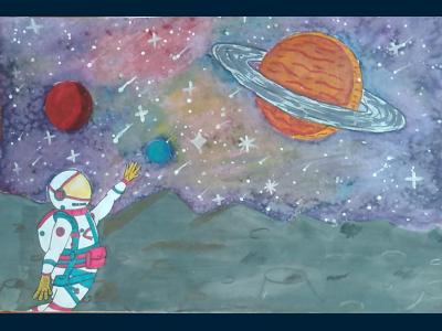 Картина. Автор: Тимиршин Назар. Техника: гуашь. Класс: 2 «Путешественники во Вселенной»