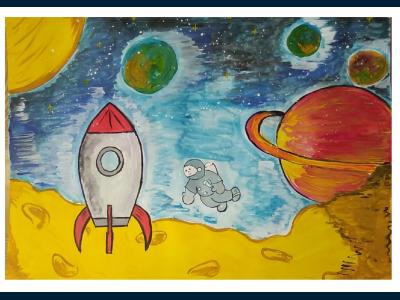 Картина. Автор: Ганиева Алсу. Техника: гуашь. Класс: 2 Человек в космосе