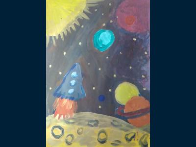 Картина. Автор: Валиуллина Мариам. Техника: гуашь. Класс: 2  «Космические дали»