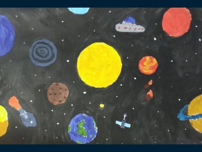 Картина. Автор: Кашфутдинова Ралина. Техника: акварель. Класс: 2 "Космос моими глазами"