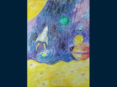 Картина. Автор: Шайхутдинова Регина. Техника: гуашь. Класс: 2 Сказочный Космос