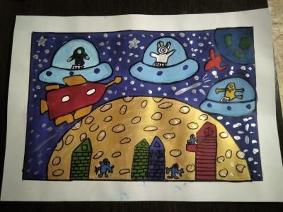 Картина. Автор: Колесников Максим. Техника: гуашь. Класс: 2 "Жизнь на Луне"