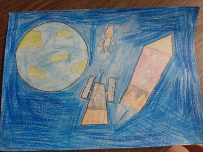 Картина. Автор: Федоров Олег. Техника: карандаш. Класс: 2 Мой лучший друг - космонавт