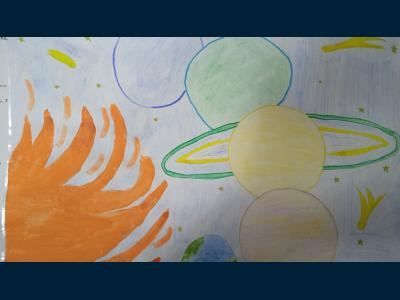 Картина. Автор: Давлетбаева Юлия. Техника: акварель. Класс: 2 планеты вокруг солнца