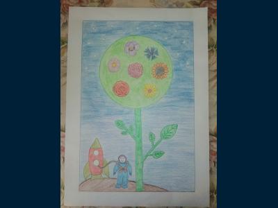 Картина. Автор: Султанова Элиза. Техника: карандаш. Класс: 2 "Цветущая планета"