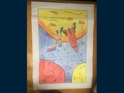 Картина. Автор: Лебедькова София. Техника: карандаш. Класс: 2 Космический мир моими глазами