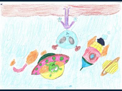 Картина. Автор: Мухамедьянова Инесса. Техника: карандаш. Класс: 2 Жизнь на далёких планетах