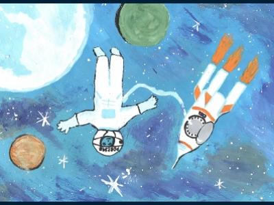 Картина. Автор: Хабутдинова Элиза. Техника: акварель. Класс: 2 Освоение космоса Россией