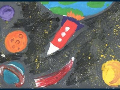 Картина. Автор: Чудина Дарина. Техника: акварель. Класс: 2 Я летаю над планетой