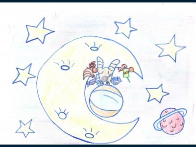 Картина. Автор: Шарипкулова Амелия. Техника: карандаш. Класс: 2 Пикник в космосе