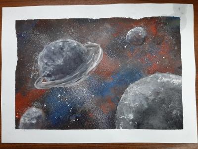 Картина. Автор: Халиков Айнур. Техника: гуашь. Класс: 2 Я и космос