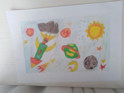Картина. Автор: Рахманова Кристина. Техника: пастель. Класс: 2 Космический мир моими глазами