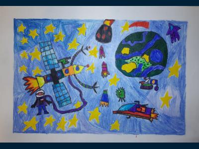 Картина. Автор: Филиппов Михаил. Техника: смешанная техника. Класс: 2 Космические дали