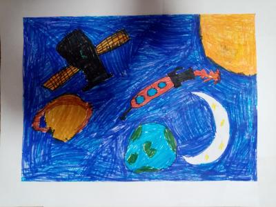Картина. Автор: Хафизов Ильяс. Техника: смешанная техника. Класс: 2 Наша Земля