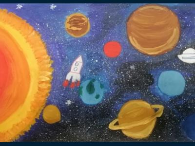 Картина. Автор: Васькин Максим Андреевич. Техника: смешанная техника. Класс: 2 Я рисую космос