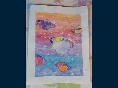 Картина. Автор: Мустафина Аделина Эльдаровна. Техника: акварель. Класс: 2 Далекие планеты