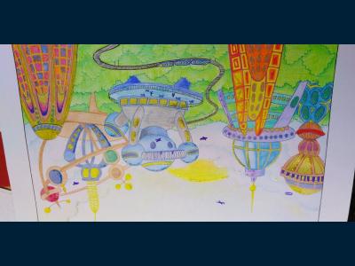 Картина. Автор: Алексеев Петр. Техника: карандаш. Класс: 2 Фантастические города будущего