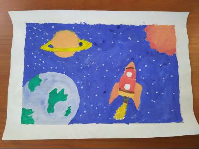 Картина. Автор: Тухватуллин Азат Альбертович. Техника: гуашь. Класс: 2 Я и мой космос