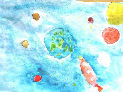 Картина. Автор: Харисова Тансылу. Техника: акварель. Класс: 2 Космические дали