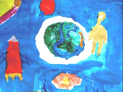 Картина. Автор: Валеева Айгуль. Техника: акварель. Класс: 2 Я летаю над планетой