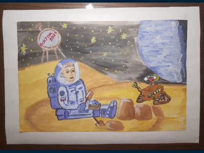 Картина. Автор: Галиев Артур. Техника: гуашь. Класс: 2 Моя космическая фантазия