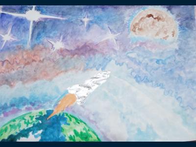 Картина. Автор: Низамутдинова Вероника. Техника: акварель. Класс: 2 Мой космос