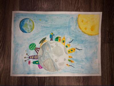 Картина. Автор: Вайлерт Артём. Техника: смешанная техника. Класс: 2 ГОРОД НА ЛУНЕ