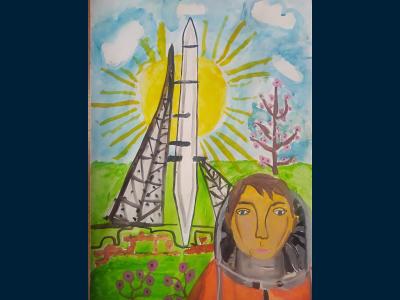 Картина. Автор: Коротцов Артём. Техника: акварель. Класс: 2 "Мой лучший друг - космонавт"