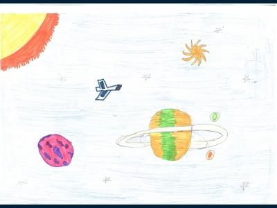 Картина. Автор: Смоленцева Кира. Техника: карандаш. Класс: 2 Я летаю над планетой