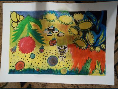 Картина. Автор: Фатхитдинова Дильбар. Техника: акварель. Класс: 2 Жизнь на другой плвнете