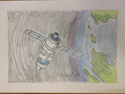 Картина. Автор: Ахмадуллина Адель. Техника: карандаш. Класс: 2 Земля из космоса