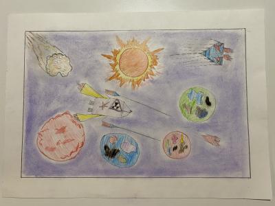 Картина. Автор: Нагимов Хасан. Техника: смешанная техника. Класс: 2 Космическая охрана