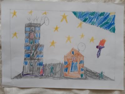 Картина. Автор: Хамитов Булат. Техника: карандаш. Класс: 2 Город на луне