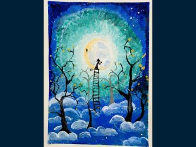 Картина. Автор: Яхин Эмир. Техника: акварель. Класс: 2 Лунные сказки.