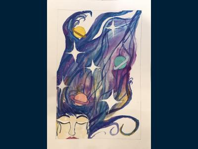 Картина. Автор: Габдрафикова Диана. Техника: гуашь. Класс: 2 Моя космическая дива.