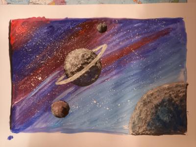 Картина. Автор: Мукминов Самат Фаязович. Техника: гуашь. Класс: 2 Космические дали