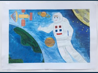 Картина. Автор: Ильин Даниил. Техника: гуашь. Класс: 2 Я летаю над планетой