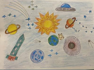 Картина. Автор: Корнилов Ярослав. Техника: карандаш. Класс: 2 Загадочный космос