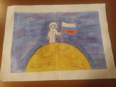 Картина. Автор: Искендерова Азалия. Техника: карандаш. Класс: 2 Мы покорили космос