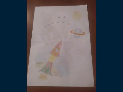 Картина. Автор: Утягулов Шамиль. Техника: карандаш. Класс: 2 Полёт в космос