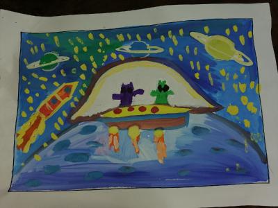 Картина. Автор: Куклева Арина. Техника: гуашь. Класс: 2 Космический корабль