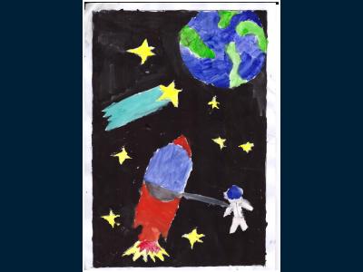 Картина. Автор: Максимов Егор. Техника: акварель. Класс: 3 Космос