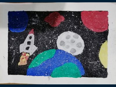 Картина. Автор: Касымова Камила Эльдаровна. Техника: гуашь. Класс: 3 Путешествие в космос