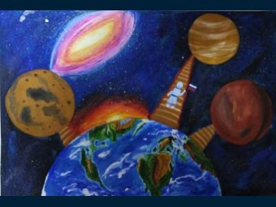 Картина. Автор: Чешевич Богдан Константинович. Техника: смешанная техника. Класс: 3 Космические дали