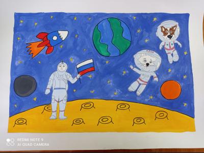 Картина. Автор: Муллахметов Дамир. Техника: гуашь. Класс: 3 Космическая одиссея