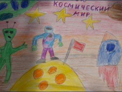 Картина. Автор: Саитов Арсен. Техника: карандаш. Класс: 3 Космический мир
