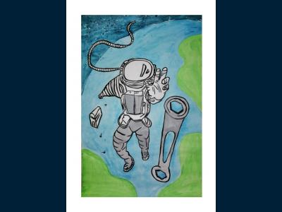 Картина. Автор: Нигаматуллина Камелия. Техника: смешанная техника. Класс: 3 Космический покоритель