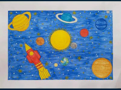 Картина. Автор: Маткурбанов Максим. Техника: смешанная техника. Класс: 3 Космические дали